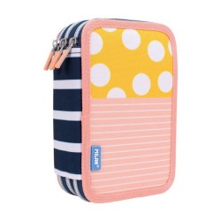 Penar Echipat Milan cu 3 Fermoare, Dimensiuni 19.5x13x7.5 cm, Material Poliester, Culoare Roz/Galben