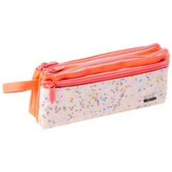 Penar Tip Borseta Ecada cu 3 Fermoare, Dimensiuni 20.5x5x8.5 cm, Material Piele Sintetica, Culoare Portocaliu