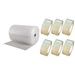 Pachet Folie cu Bule, Dimensiuni 100cm x 100m, 60g/m² + 6 Role Scotch in 2 Straturi