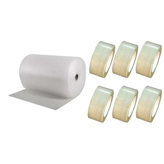 Pachet Folie cu Bule, Dimensiuni 100cm x 100m, 60g/m² + 6 Role Scotch in 2 Straturi