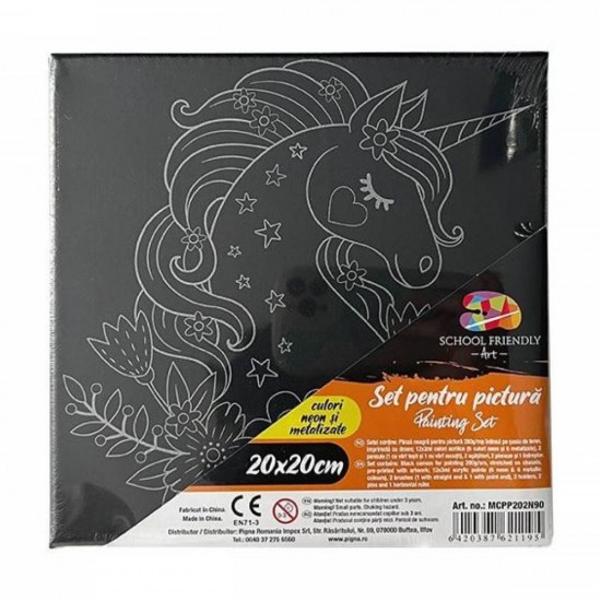 Panza pentru Pictura Predesenata pe Sasiu Neagra, Model Unicorn 2, School Friendly Sf Art, Dimensiune 200x200 mm