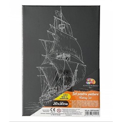 Panza pentru Pictura Predesenata pe Sasiu Neagra, Model Corabie, School Friendly Sf Art, Dimensiune 200x300 mm Panza pentru Pictura Predesenata pe Sasiu Neagra, Model Corabie, School Friendly Sf Art, Dimensiune 200x300 mm