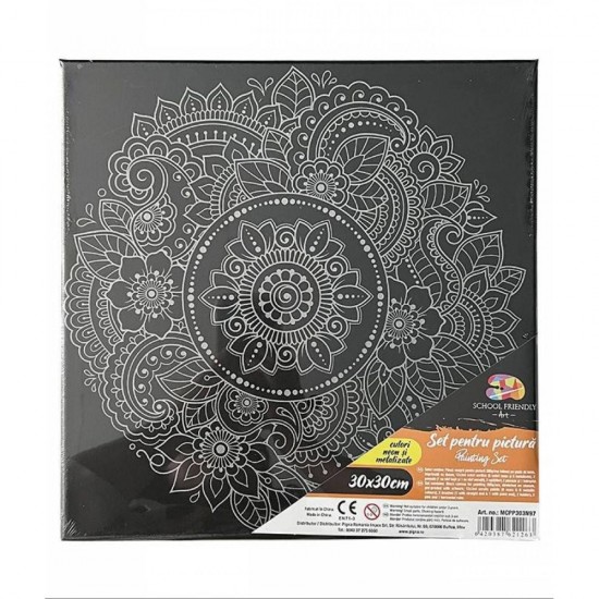 Panza pentru Pictura Predesenata pe Sasiu Neagra, Model Mandale, School Friendly Sf Art, Dimensiune 300x300 mm