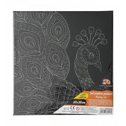 Panza pentru Pictura Predesenata pe Sasiu Neagra, Model Paun, School Friendly Sf Art, Dimensiune 300x300 mm Panza pentru Pictura Predesenata pe Sasiu Neagra, Model Paun, School Friendly Sf Art, Dimensiune 300x300 mm