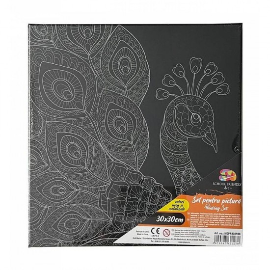Panza pentru Pictura Predesenata pe Sasiu Neagra, Model Paun, School Friendly Sf Art, Dimensiune 300x300 mm