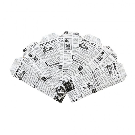 Set 2000 Plicuri Albe pentru Tacamuri cu Model Ziar, 40 g/m2, Hartie Imprimata, Punga pentru Tacamuri, Pungi pentru Tacamuri, Bax de Pungi pentru Tacamuri, Baxuri de Pungi pentru Tacamuri, Plic pentru Tacamuri