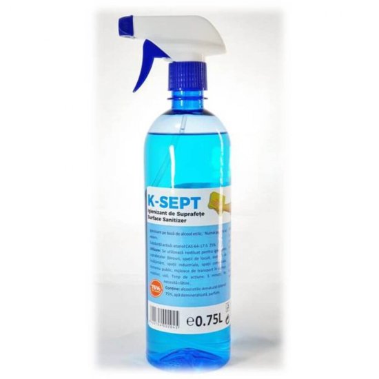Dezinfectant Suprafete K-SEPT cu Pulverizator, 750 ml, 75% Alcool, Efect Bactericid si Fungicid, Solutie Dezinfectanta, Solutii Dezinfectante, Dezinfectant cu Pulverizator pentru Suprafete, Solutie Igienizanta pentru Suprafete