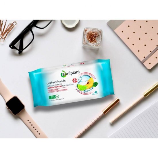 Servetele Umede Igienizante Elmiplant Perfect Hands, 72 Buc/Pachet, Parfum de Lamaie Verde si Gutuie, Servetele Umede Dezinfectante Elmiplant, Servetele Antibacteriene de Buzunar, Servetele Curatare Maini, Elmiplant Servetele Igienizante Maini