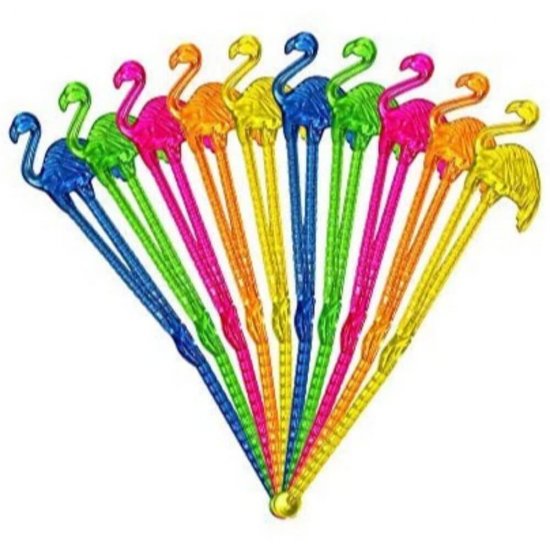 Amestecatoare Cocktail Flamingo, 25 Buc/Set, Plastic, Inaltime 15 cm, Multicolor, Amestecatoare de Plastic pentru Bauturi, Amestecatoare pentru Cocktail, Amestecatoare Decorative Bauturi, Accesorii pentru Cocktail, Amestecatoare si Ornamente Bar