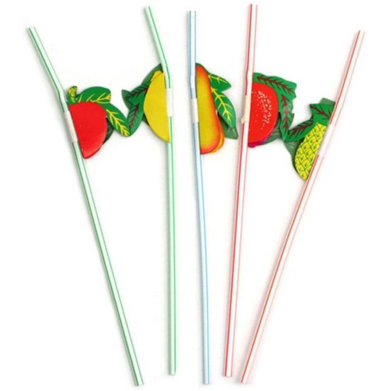  Paie din Plastic cu Fructe OTI, 250x5 mm, 100 Buc/Set, Multicolor, Paie Ornamentale cu Fructe, Paie Fantezie, Paie Decorative, Paie pentru Petreceri, Paie cu Ornamente, Articole pentru Aniversari si Petreceri, Paie pentru Cocktail