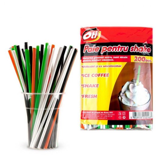  Paie Shake din Plastic OTI, 230x7 mm, 200 Buc/Set, Multicolor, Paie din Plastic, Paie Catering, Paie pentru Petreceri, Paie Plastic pentru Frappe, Accesorii pentru Bar, Paie pentru Shake, Paie din Plastic la Set, Paie din Plastic Colorate