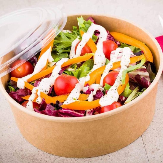 Bol Mic din Carton pentru Salata, 473 ml, 50 Buc/Set, Boluri pentru Paste, Boluri din Carton Natur pentru Salata, Bol din Carton de Unica Folosinta, Boluri din Carton pentru Catering