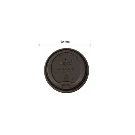 Capace Biodegradabile, Ø 90mm, 50 Buc/Set, pentru Pahare de 12 Oz (360ml), Capace Negre din PLA- Capace Ecologice