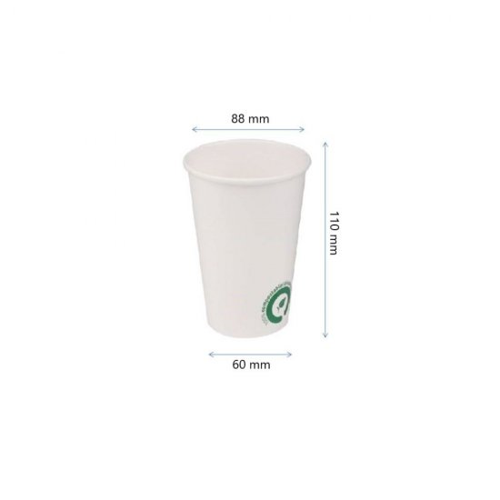 Pahare Biodegradabile Albe cu Logo Verde, 12 Oz (360 ml), Carton cu PLA, 50 Buc/Set - Pahare Ecologice