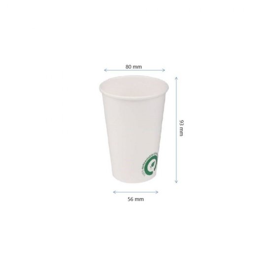 Pahare Biodegradabile Albe cu Logo Verde,  8 Oz (240 ml), Carton cu PLA, 50 Buc/Set - Pahare Ecologice