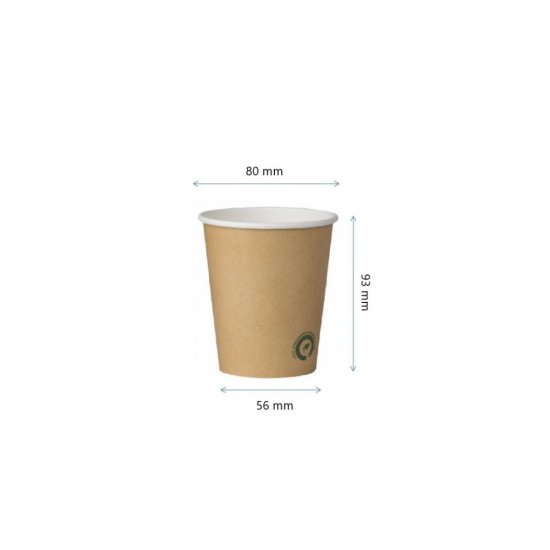 Pahare Biodegradabile Kraft Natur, 8 Oz (240 ml) din Carton cu PLA, 50 Buc/Set, Interior Alb - Pahare Ecologice