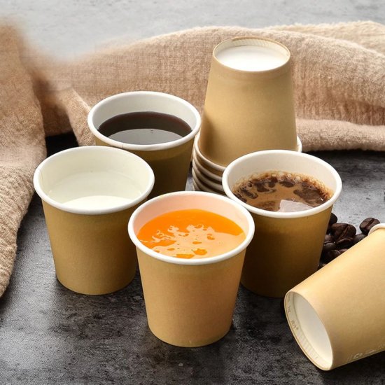 Pahare Biodegradabile Kraft Natur, 6 Oz (180 ml) din Carton cu PLA, 50 Buc/Set, Interior Alb - Pahare Ecologice