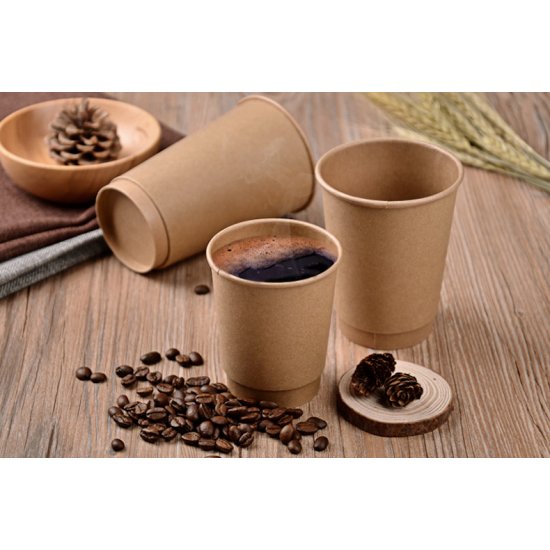Pahare Biodegradabile Kraft Natur, 12 Oz (360 ml) din Carton cu PLA, 50 Buc/Set, Interior Natur - Pahare Ecologice