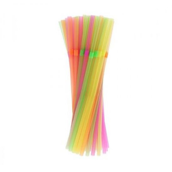 Set 100 Paie Flexibile, 240x5 mm, Diverse Culori Fluorescente, Paie din Plastic, Paie Catering, Paie pentru Petreceri, Accesorii pentru Bar
