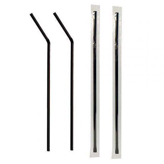 Set 1000 Paie Flexibile, 240x5 mm, Ambalate Individual, Culoare Neagra, Paie din Plastic, Paie Catering, Paie pentru Petreceri, Accesorii pentru Bar