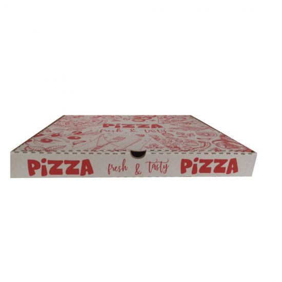 Cutii Pizza Albe, Model Pizza Fresh & Tasty, Dimensiune 32x3.5x32 cm, 100 Buc/Bax, Ambalaje din Carton, Ambalaj pentru Pizza, Ambalaje pentru Pizza, Cutii de Pizza, Cutii pentru Pizza, Cutii Pizza cu Model, Cutii Albe Pizza 