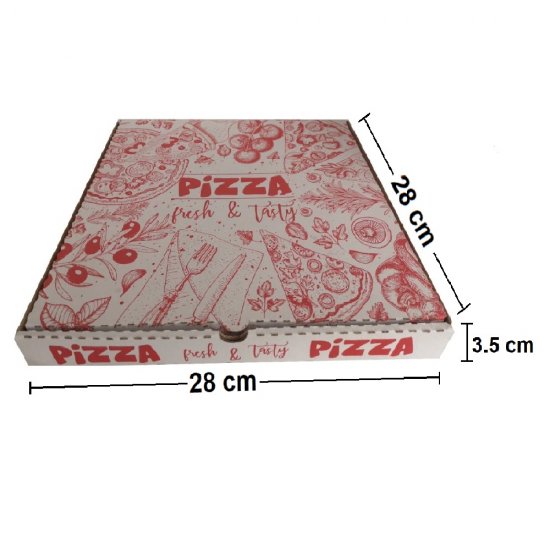 Set 500 Cutii Pizza Albe, Model Pizza Fresh & Tasty, Dimensiune 28x3.5x28 cm - Ambalaje din Carton