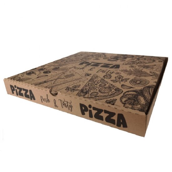 Set 500 Cutii Pizza Natur Corolla Packaging, 28x3.5x28 Cm, Model Pizza Fresh & Tasty, Ambalaje din Carton, Ambalaje pentru Pizza, Set de Cutii Natur, Set de Cutii Natur pentru Pizza, Seturi de Cutii Pizza