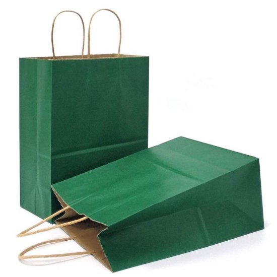 Sacose Hartie, 32x12x42 cm, 100 Buc/Bax, Verde Inchis, Sacosa Cadou cu Maner, Plasa Hartie, Sacosa Hartie Kraft, Ambalaj Cadou cu Maner