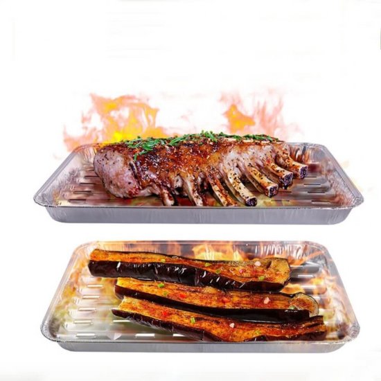 Tavite Aluminiu, 2 Buc/Set, 345x230x27 mm, pentru Grill, Dreptunghiulare, Tavi Gril cu Orificii, Tavi Unica Folosinta Grill, Tavite Aluminiu pentru Grill, Tavite Aluminiu pentru Gratar, Gratare Aluminiu, Tavi Aluminiu Prajire, Vesela Unica Folosinta