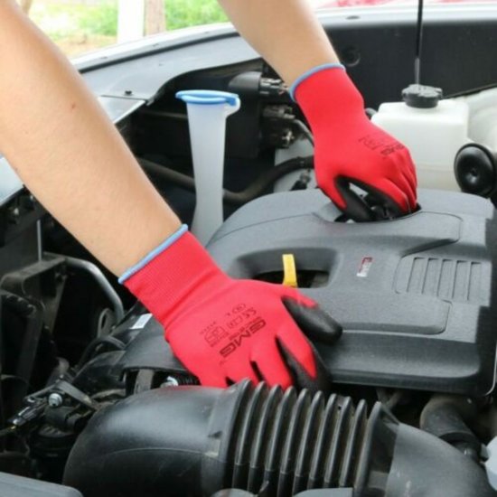 Manusi Protectie Fred M14, 10/XL, Poliester si Latex cu Textura Ridicata, Rosu/Negru, Manusi de Protectie Cauciucate, Manusi de Protectie Mari, Manusi de Protectie Poliester si Latex, Manusi de Protectie cu Palma si Degete Impregnate in Latex