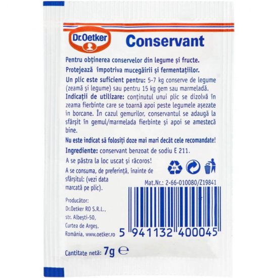 Pachet 50 Conservanti pentru Alimente Dr. Oetker, 7 g, Conservati pentru Alimente, Dr. Oetker Conservant pentru Alimente, Conservant pentru Fructe si Legume, Conservanti Alimentari, Plicuri Conservanti Alimentari Dr. Oetker