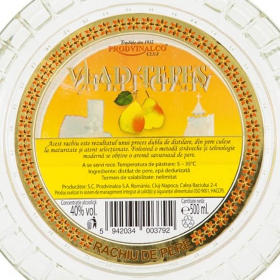 Rachiu de Pere Vlad Tepes 40%, 0.5 L, Rachiu Vlad Tepes, Vlad Tepes Rachiu, Rachiu Alb, Rachiu Alcool, Rachiu Bautura, Rachiu Natural, Bautura Spirtoasa, Bauturi Spirtoase, Tuica Vlad Tepes, Palinca Vlad Tepes, Rachiu de Pere 500 ml