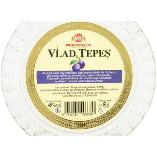 Tuica de Prune Vlad Tepes 45%, 0.35L, Tuica, Tuica de Fructe, Tuica Vlad Tepes, Vlad Tepes Tuica, Tuica Alba, Tuica Alcool, Tuica Bautura, Tuica Naturala, Bautura Spirtoasa, Bauturi Spirtoase, Tuica Buna