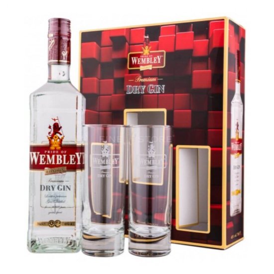 Pachet Gin cu Doua Pahare Wembley Dry Gin, 0.7L, Pachet Cadou Bautura cu Pahare Wembley Dry Gin, Set Sticla de Gin cu Pahare Wembley Dry Gin, Ginuri Wembley, Bauturi Wembley Dry Gin, Bauturi cu Alcool, Sticla de Gin Wembley Dry Gin 0.7l