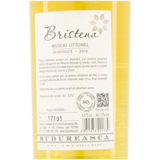 Vin Alb Demidulce, Budureasca Bristena Muscat Ottonel, 0.75 L, Vin Alb Demidulce, Budureasca Bristena Muscat Ottonel, Bauturi Alcoolice, Vin Alb Budureasca, Vin Alb Alcool 13%