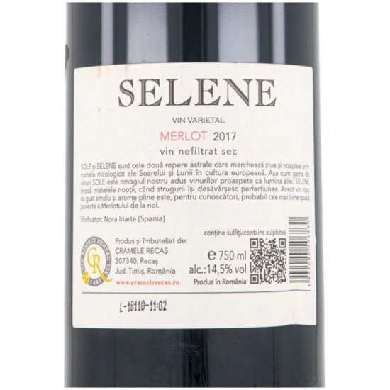 Vin Rosu Sec, Recas Selene, Merlot, Nefiltrat, 0.75 L, Vin Rosu Sec, Recas Selene Merlot, Vin Nefiltrat, Bauturi Alcoolice, Vin Rosu Recas Selene, Rosu Sec Nefiltrat