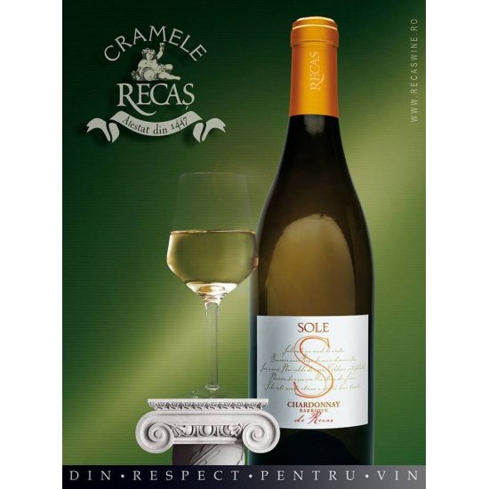 Vin Alb Sec, Recas Sole Barrique, Chardonnay, 0.75 L, Vin Alb Sec, Recas Sole Barrique Chardonnay, Bauturi Alcoolice, Vin Alb Recas Sole Barrique, Vin Alb Alcool 13.5%