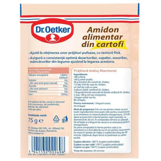 Amidon Alimentar din Catofi Dr. Oetker, 75 g, Amidon din Cartofi, Amidon Cartofi, Amidon pentru Prajituri, Amidon Bucatarie, Amidon Gatit, Amidon Uz Alimentar, Amidon pentru Alimente, Amidon Dr. Oetker