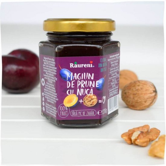 Magiun de Prune si Nuca Raureni, 220 g, Raureni Magiun de Prune si Nuci, Borcan cu Magiun de Prune si Nuca, Magiun de Prune si Nuci la Borcan, Magiun de Prune fara Zahar Raureni, Magiunuri de Prune fara Zahar