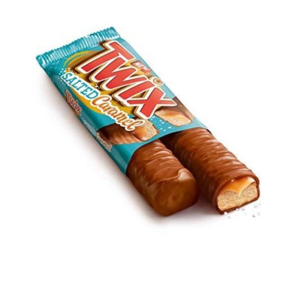 Baton Twix cu Caramel Sarat, 46g, Twix Salted Caramel, Baton de Ciocolata cu Caramel Sarat, Baton de Ciocolata cu Biscuite, Biscuit si Caramel Invelit in Ciocolata, Baton Caramel Sarat, Baton de Ciocolata cu Lapte, Twix Caramel Sarat, Baton Twix Sarat