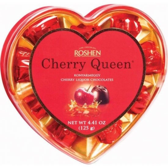 Praline Ciocolata cu Alcool Roshen Cherry Queen, 125 g, Crema Lichior Cirese, Praline Roshen Ciocolata cu Alcool, Cutie Praline Ciocolata, Roshen Cherry Queen Praline Ciocolata cu Lichior, Bomboane Ciocolata cu Alcool, Cutie Bomboane Ciocolata