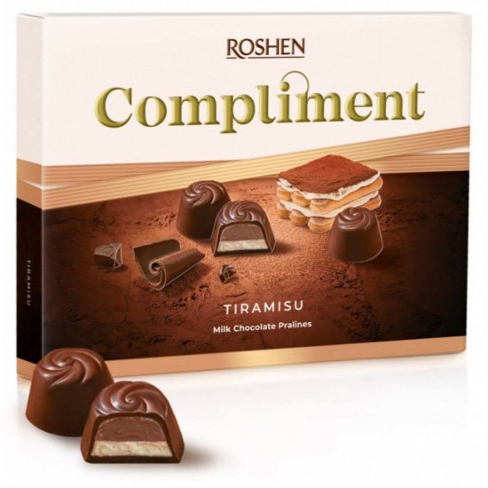 Praline de Ciocolata Roshen Compliment, 120 g, Aroma Tiramisu, Praline Roshen Ciocolata, Cutie Praline Ciocolata, Roshen Compliment Tiramisu Praline Ciocolata, Bomboane Ciocolata, Cutie Bomboane Ciocolata