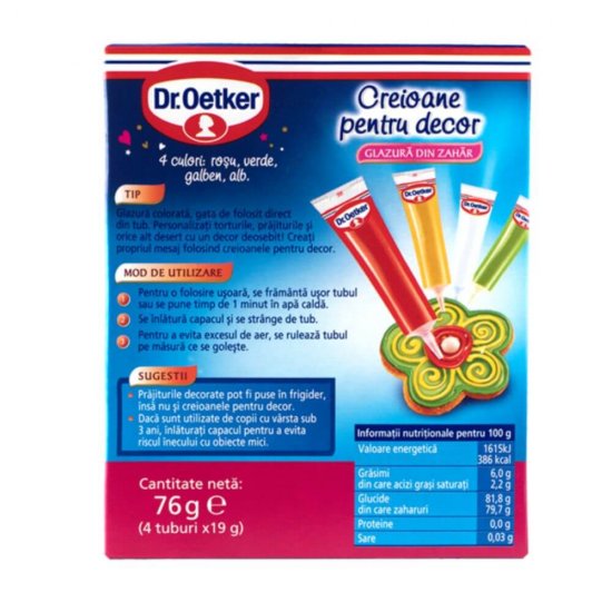 Creioane Decor cu Glazura Dr. Oetker, 76 g, Multicolor, Creioane cu Glazura pentru Decor, Ornamente Prajituri, Dr. Oetker Creioane cu Glazura Colorata pentru Decor, Creioane cu Glazura pentru Prajituri, Creioane Glazura pentru Decorarea Prajiturilor