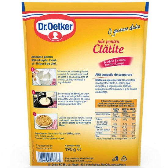 Mix pentru Clatite Dr. Oetker, 190 g, Amestec pentru Clatite Dr. Oetker, Mixuri pentru Clatite Dr. Oetker, Dr. Oetker Amestec pentru Clatite, Ingrediente pentru Clatite