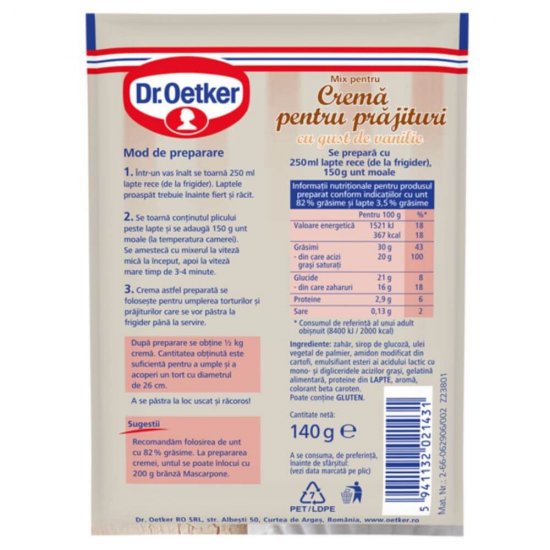 Praf Crema Prajitura cu Vanilie Dr. Oetker, 140 g, Praf Crema Prajitura Vanilie Dr. Oetker, Mix Creme cu Gust de Vanilie Dr Oetker, Dr. Oetker Amestec Crema Prajitura cu Vanilie, Mix pentru Crema Prajitura Aroma Vanilie, Creme Instant Dr. Oetker