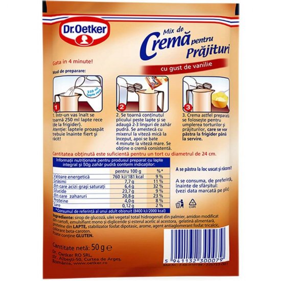 Praf Crema Prajitura cu Vanilie Dr. Oetker, 50 g, Praf Crema Prajitura Vanilie Dr. Oetker, Mix Creme pentru Preparat Prajitura cu Gust de Vanilie Dr Oetker, Dr. Oetker Amestec Crema Prajitura cu Vanilie, Mix pentru Crema Prajitura Aroma Vanilie