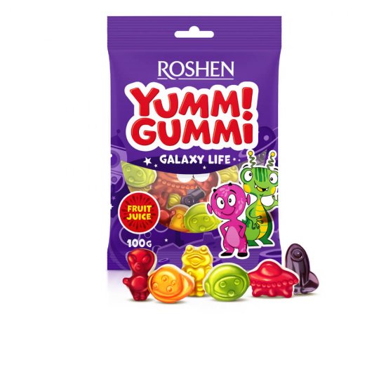 Jeleuri Roshen Yummi Gummi Galaxy Life, 100g, Gust de Fructe, Jeleuri, Jeleuri Fructe, Mix de Jeleuri, Jeleuri cu Fructe, Jeleuri din Fructe, Jeleuri Aroma Fructe, Jeleuri Aroma Fructe  Roshen, Bomboane Jeleu, Boamboane Jeleu Roshen