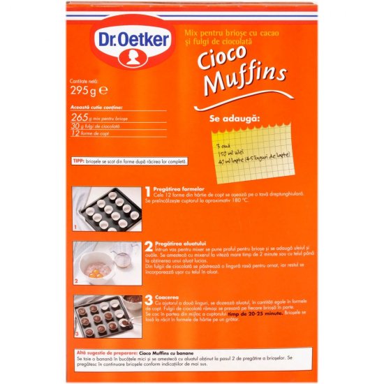 Mix pentru Briose cu Ciocolata Dr. Oetker, 295 g, Mix Briose, Briose Dr. Oetker, Mix de Briose cu Ciocolata, Mix Briose Dr. Oetker, Briose cu Ciocolata, Briose