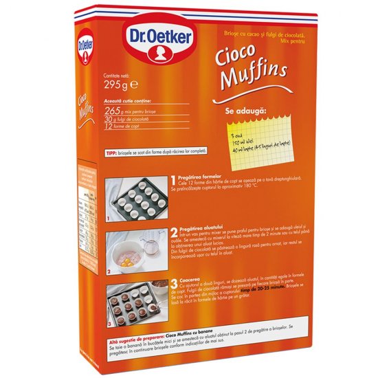 Mix pentru Briose cu Ciocolata Dr. Oetker, 295 g, Mix Briose, Briose Dr. Oetker, Mix de Briose cu Ciocolata, Mix Briose Dr. Oetker, Briose cu Ciocolata, Briose