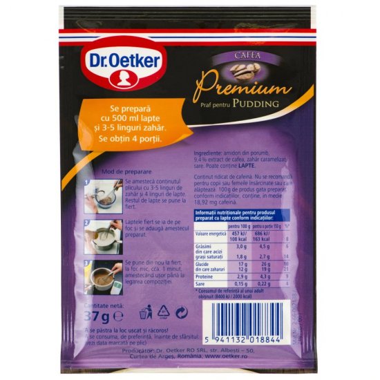 Praf de Budinca Premium cu Gust de Cafea Dr. Oetker, 37 g, Praf pentru Budinca, Mix pentru Budinca, Mix de Budinca, Budinca Instant, Budinca de Cafea, Amestec pentru Budinca, Budinca Dr Oetker, Praf Budinca de Cafea